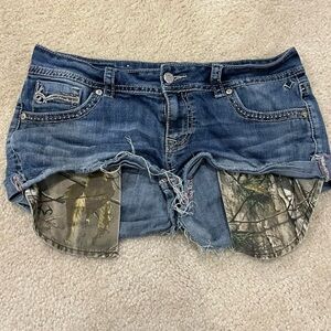 Realtree Denim Cutoff Shorts with Camo Trim - Blue and Green